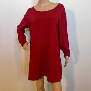 Eileen Fisher Merino Wool Jersey Stretch Ballet Neck Layer Dress Size L Garnet